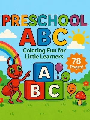 Coloring book cover for preschool ABC and early learning activities, perfect for little learners.