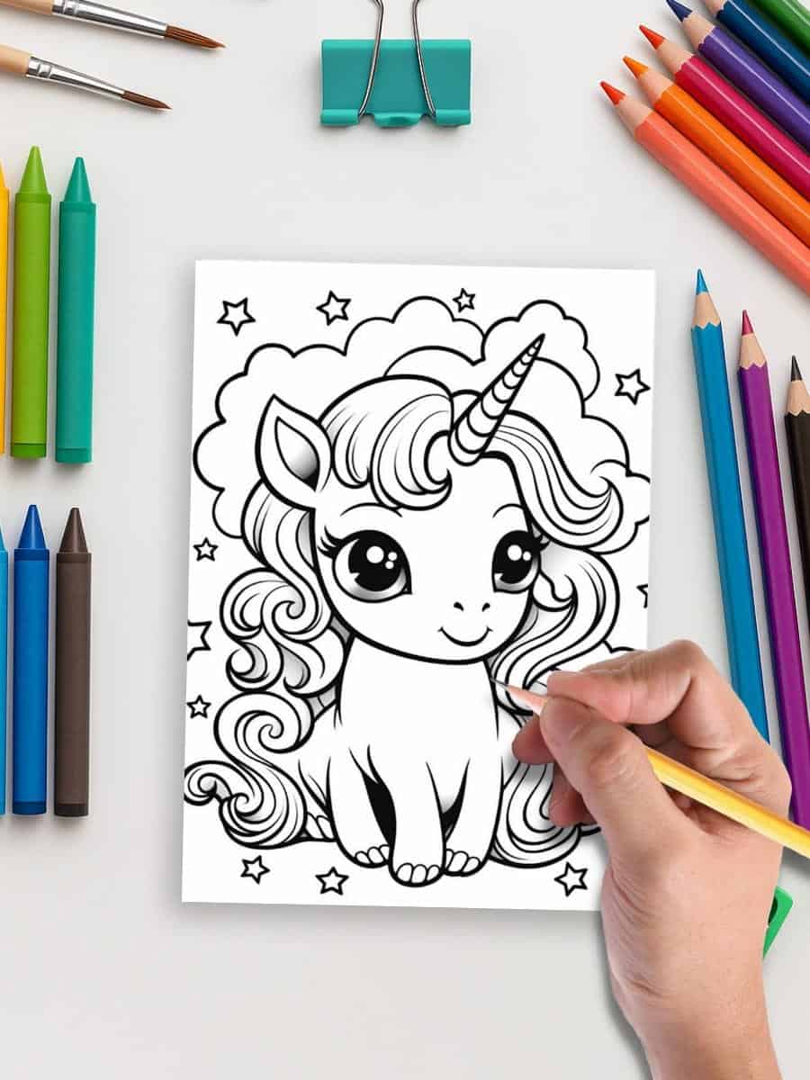 Colorful unicorn coloring page for preschoolers and early learners - fun educational activity.