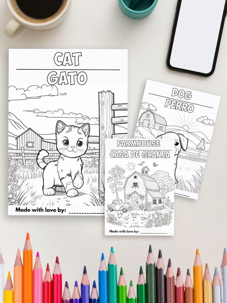Colorful preschool activity pages featuring animal and farm themes for early childhood education.