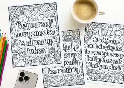 Coloring pages with motivational and educational quotes for preschool learning and development.