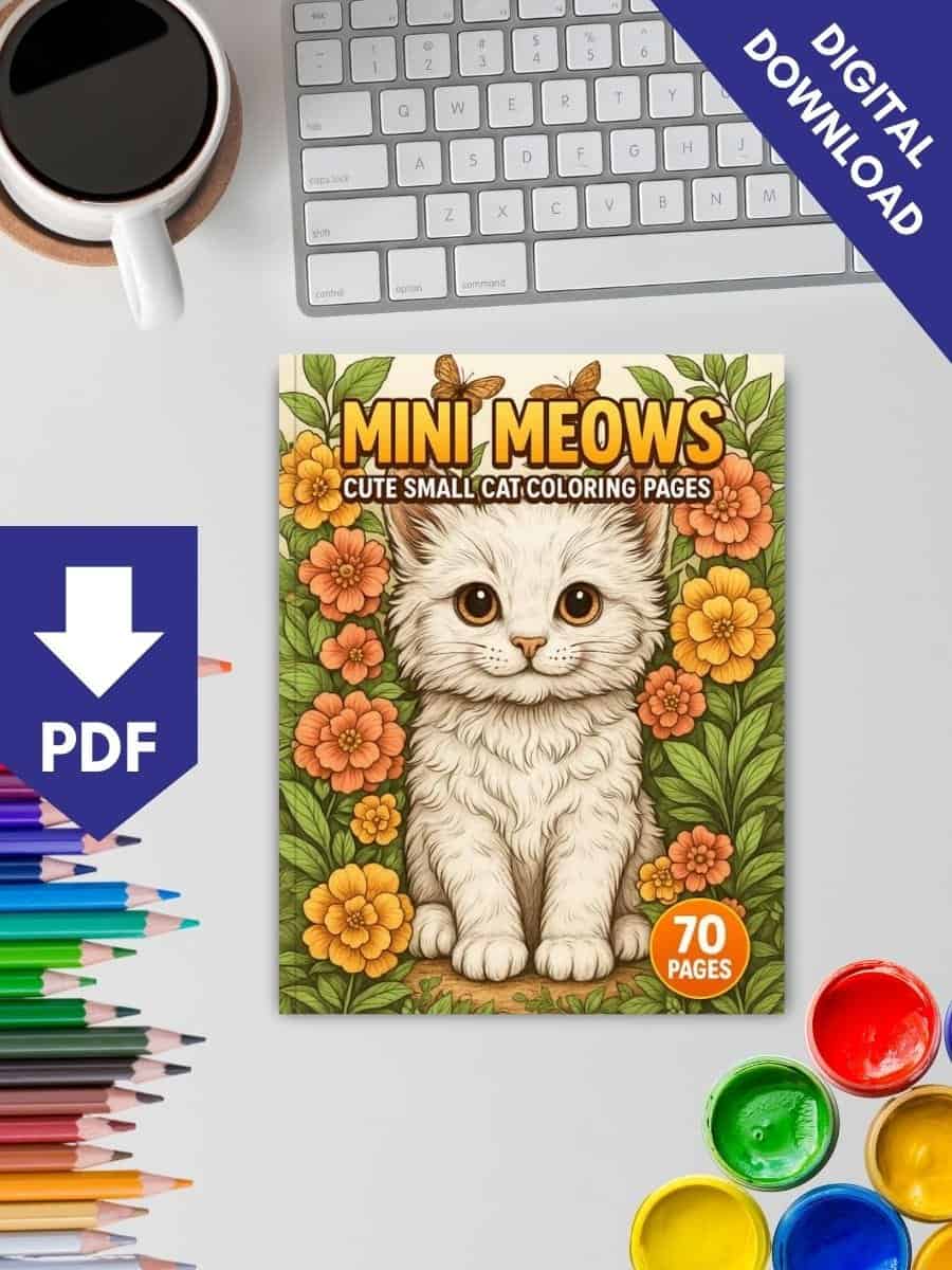 Cute mini cat coloring pages for preschoolers, printable PDF, perfect for early childhood education.