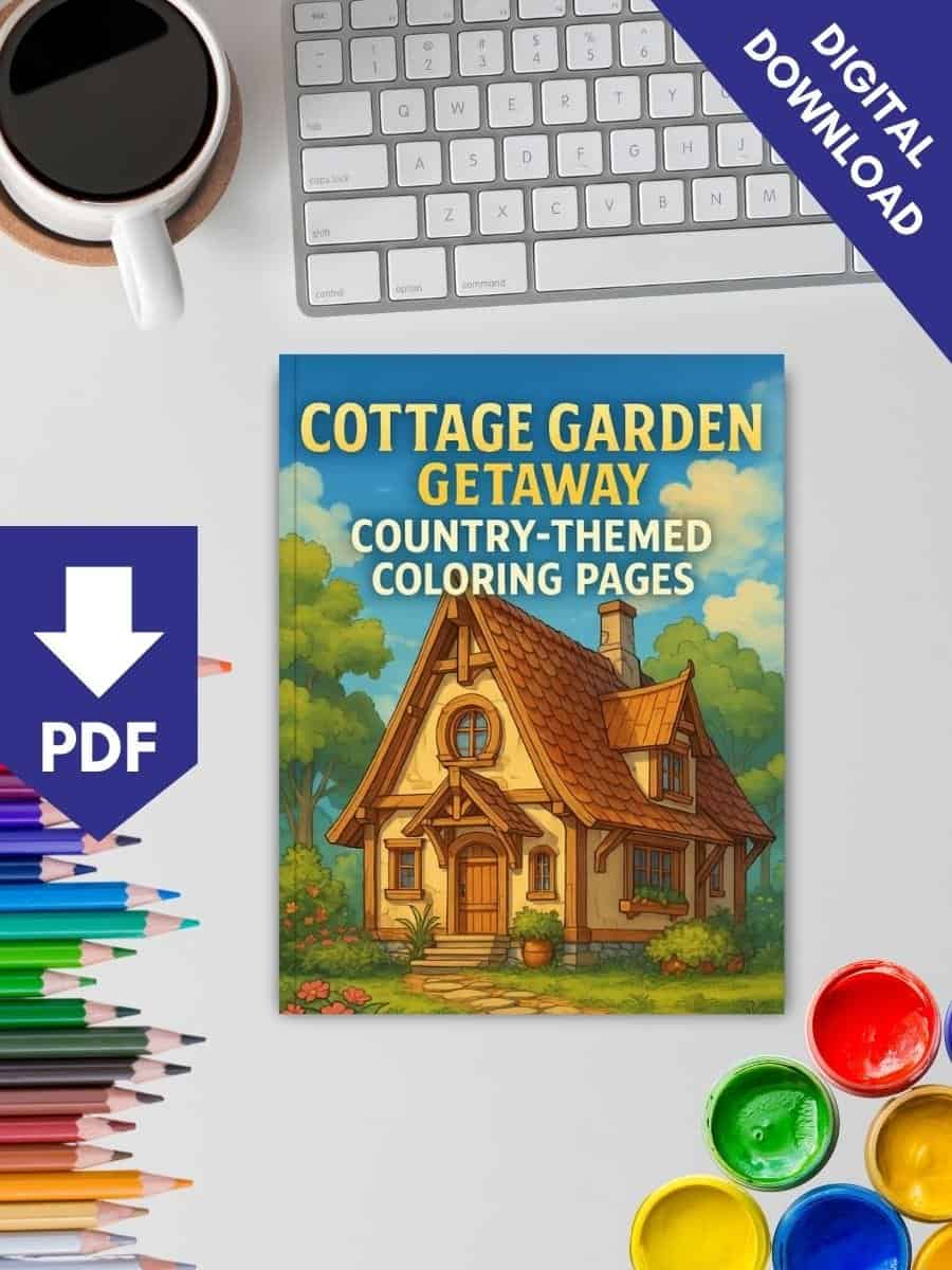 Colorful country-themed coloring pages for preschool garden getaway activities.
