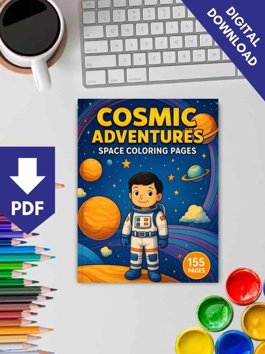 Coloring pages for preschoolers with space adventure theme, perfect for early childhood learning activities.