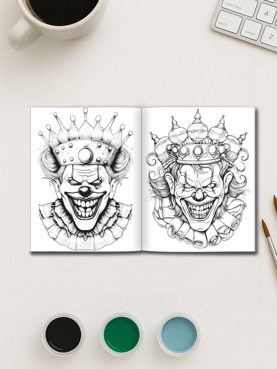 Coloring pages of clown masks for preschoolers and teachers, ideal for fun arts and crafts activities.