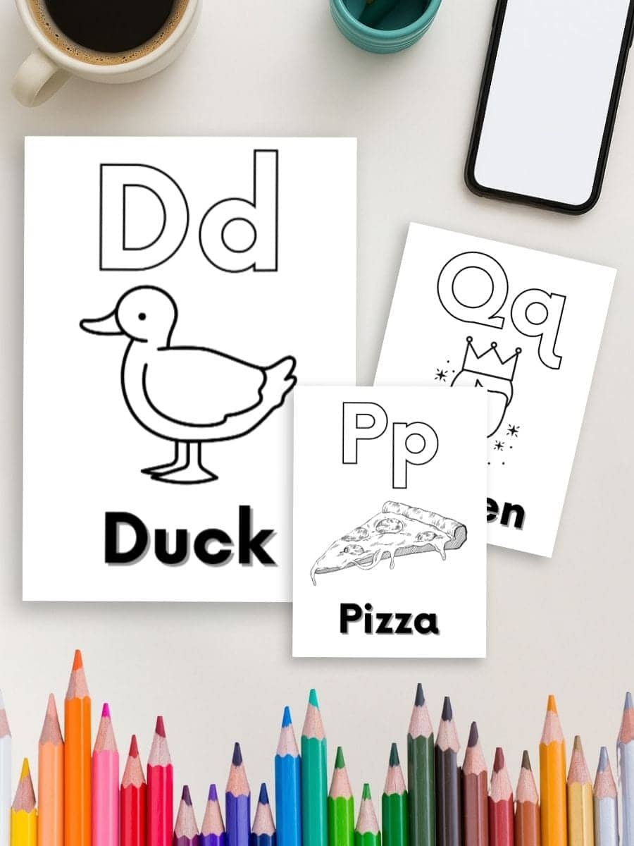 Coloring pages for preschool learning, alphabet recognition, and early education activities.