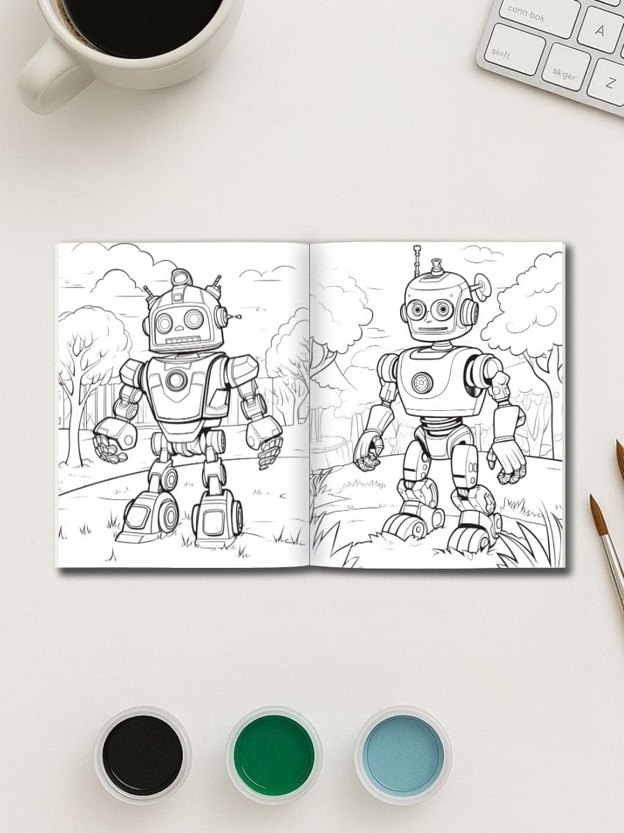 Robots coloring page for preschoolers, perfect for early childhood classroom activities and STEM learning.