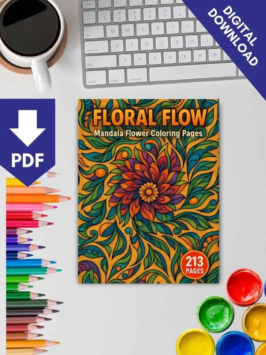 Colorful floral mandala coloring pages for preschoolers and parents - printable PDF download.