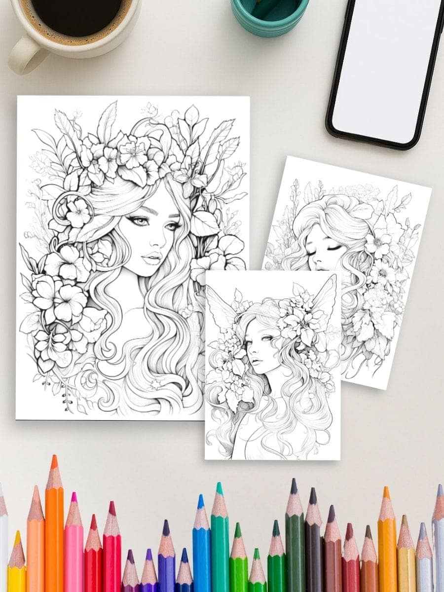 Intricate coloring pages featuring fairy-tale women for preschool art activities and coloring fun.
