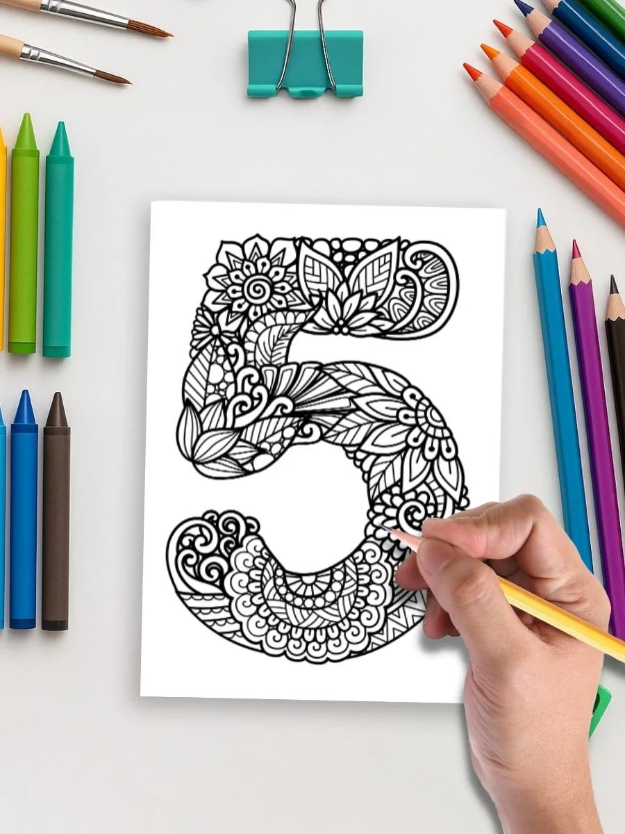 Coloring page of the letter "S" with floral and decorative patterns for preschool learning.