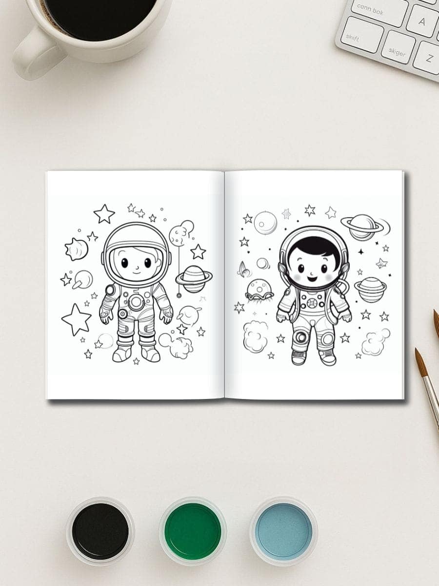 Coloring pages featuring astronauts and space-themed elements for preschoolers. Perfect for educational and creative activities.