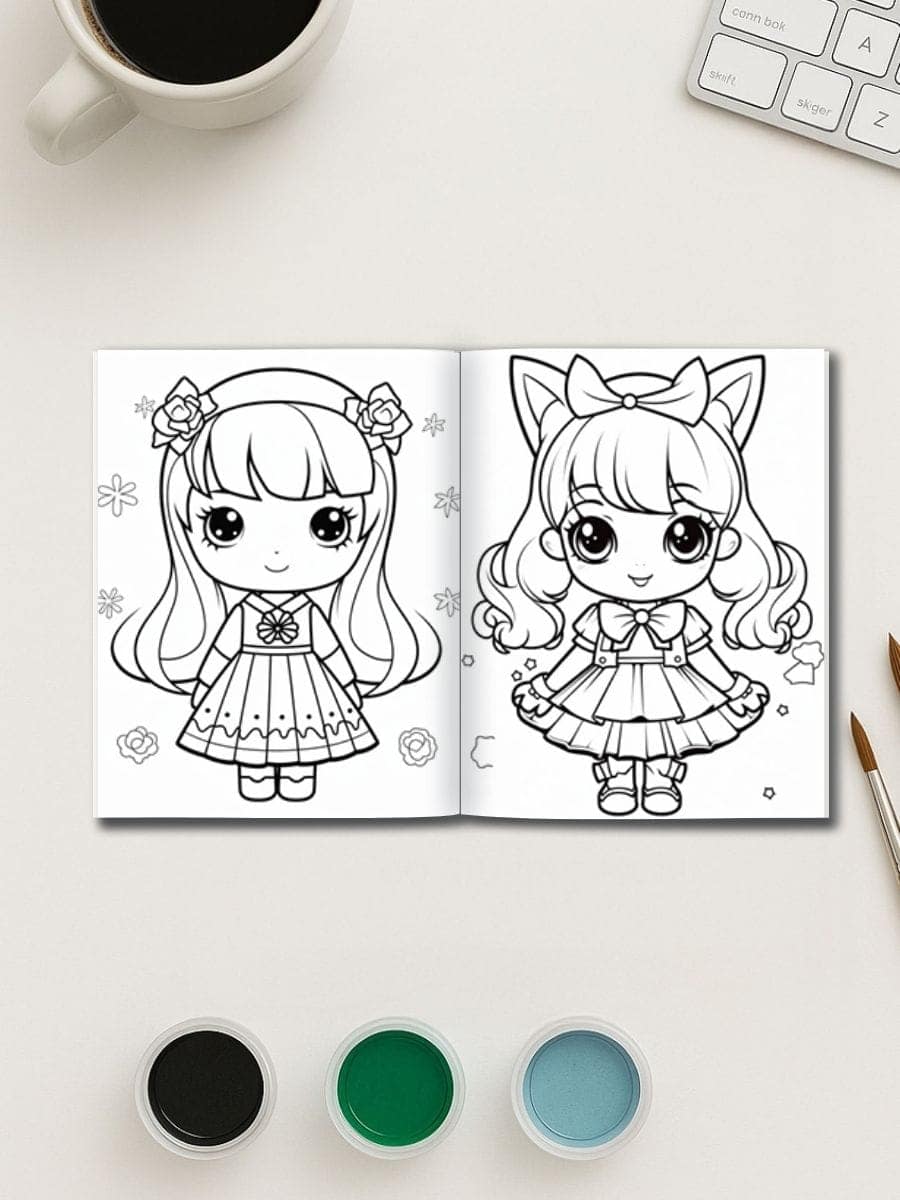 Coloring pages featuring cute, fantasy-themed characters for preschoolers' creative learning and play.