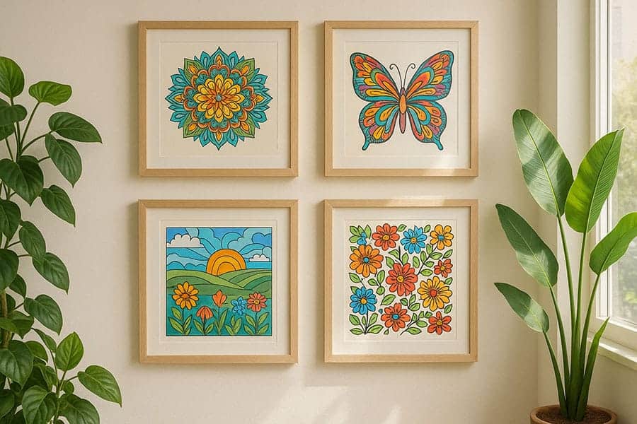 Colorful floral and butterfly artwork for preschool classroom decor, vibrant and educational wall art.