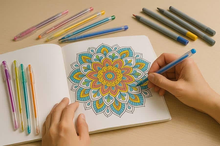 Colorful mandala coloring page for preschool creativity and art activities.