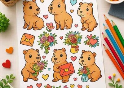 Colorful bear-themed stickers for preschool classroom decor and planning activities.